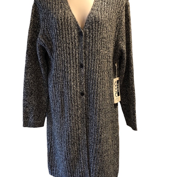 Anna Gray Long Cardigan Sweater  Womens Medium Button Front Black White - Picture 2 of 6